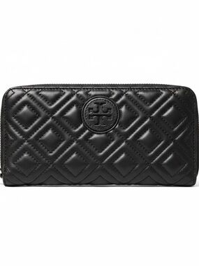 Tory Burch Black Quilted Logo Zip Wallet